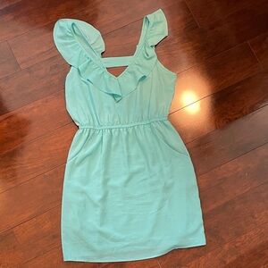 Kisra Aqua Dress with Ruffle Details and Pockets